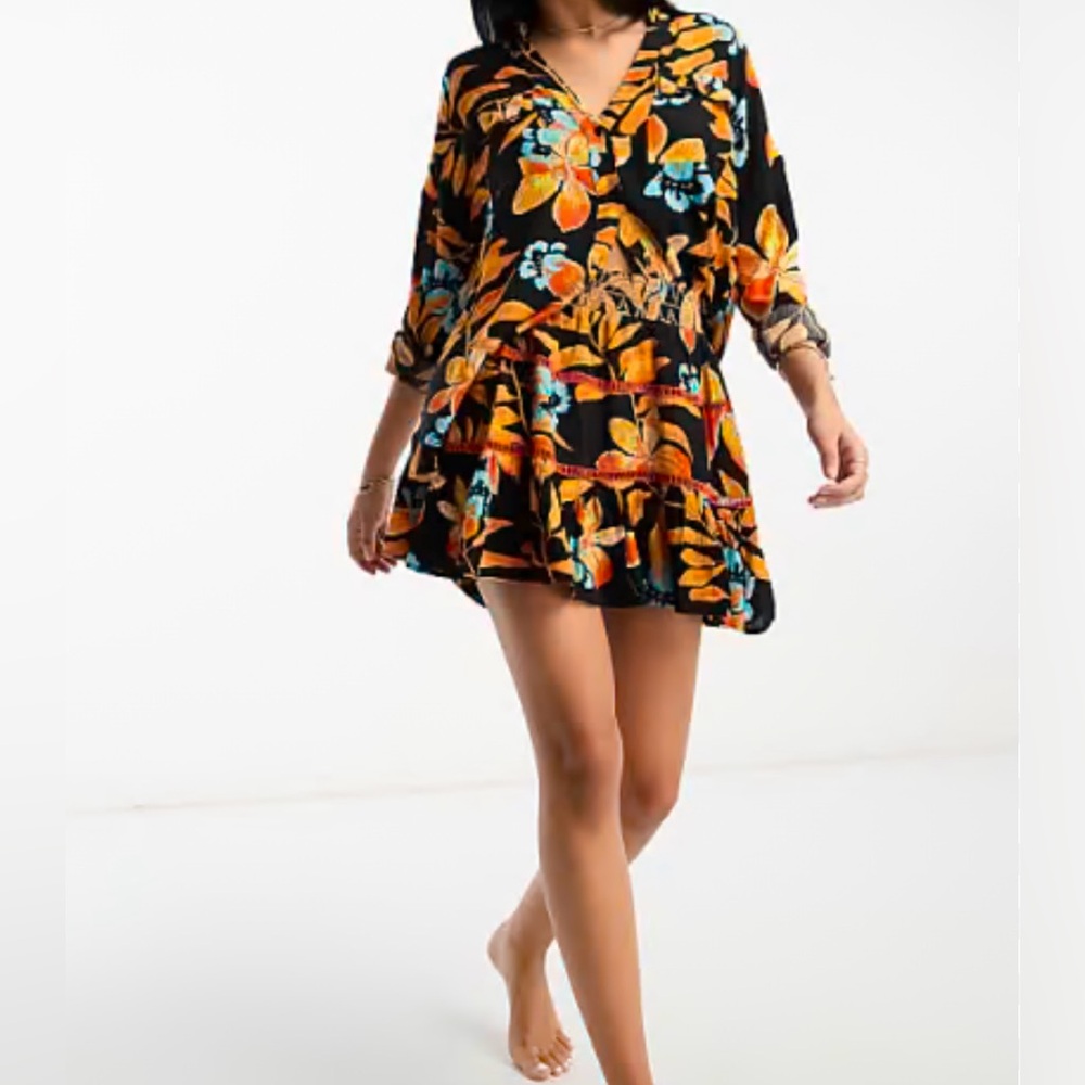 RIVER ISLAND Black Tropical Oversized Top and Mini Skirt Set - Picture 8 of 15